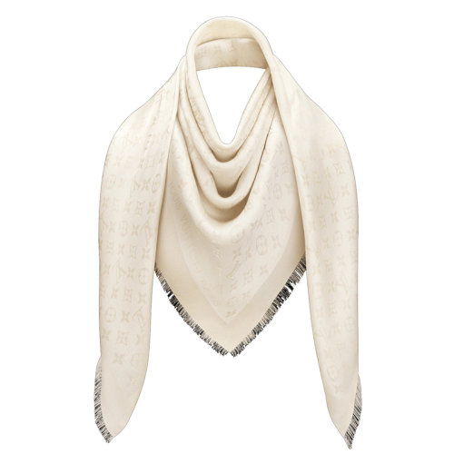 預(yù)定1個(gè)月 Louis Vuitton/路易威登新款 女士白色老花圖案真絲圍巾披肩M74026