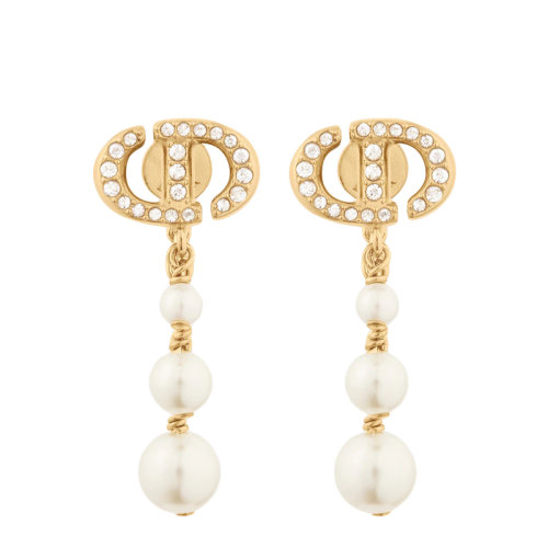 Dior/迪奧 22春夏新款NAVY系列 女士金色飾面金屬飾三顆白色樹脂垂懸珍珠和鑲鉆CD耳環(huán) E1852CDNCY_D301