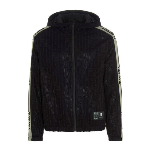 FENDI/芬迪 男士 服裝  黑色連帽拉鏈閉合休閑棉質(zhì)外套 男士夾克