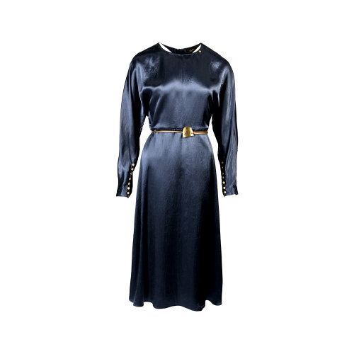 HUI/卉 女士連衣裙20春季新款啞光霧面藍(lán)色連衣裙袖口經(jīng)典小金扣排扣設(shè)計(jì)