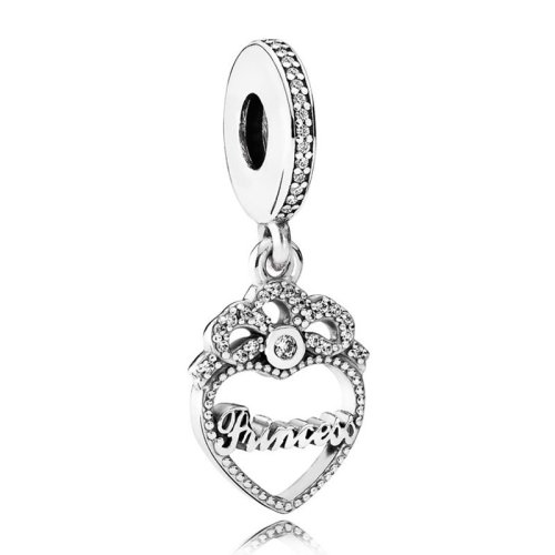 PANDORA/潘多拉 女士鋯石愛心公主頭冠925銀吊墜  791962CZ