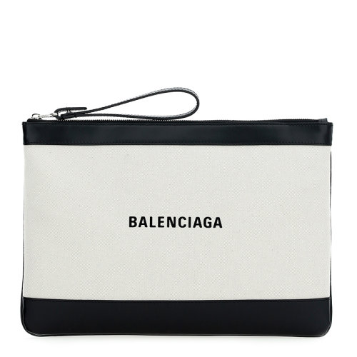 Balenciaga/巴黎世家女士黑白拼色帆布配皮經(jīng)典字母徽標(biāo)印花拉鏈開合錢夾錢包卡包手拿包手包腕包女包 638744-2HH2N-9260