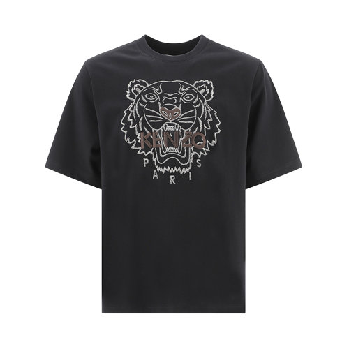 KENZO/高田賢三 男士純色棉質(zhì)經(jīng)典字母徽標(biāo)虎頭印花裝飾圓領(lǐng)短袖上衣T恤 FB65TS0894YF 多色可選