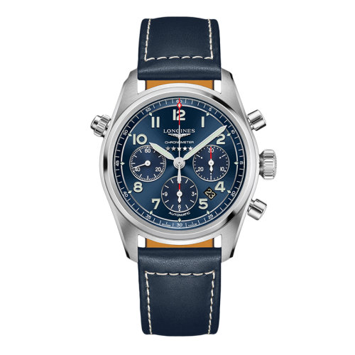 LONGINES/浪琴 先行者系列 男士藍(lán)色太陽飾紋自動(dòng)機(jī)械精鋼表殼和小牛皮表帶腕表42毫米L3.820.4.93.0