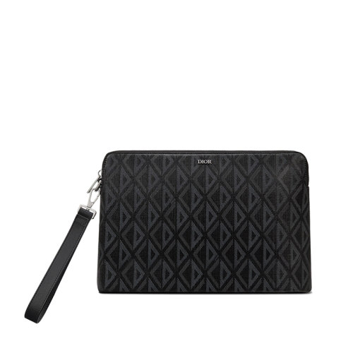 DIOR/迪奧 22春夏新款 男士黑色CD Diamond圖案帆布拉鏈開合可拆卸皮革帶手提包手拿包2ESCA251DCO_H43E