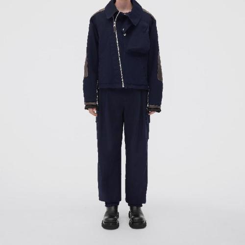  BV葆蝶家 22年秋冬 男士 夾克 veste en toile de coton doublee avec details en cuir 714366