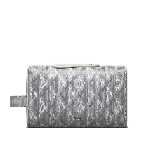 DIOR/迪奧 22春夏新款LINGOT系列 男士灰色CD Diamond圖案帆布拉鏈開合手提洗漱包2ADCA418CDP_H42E