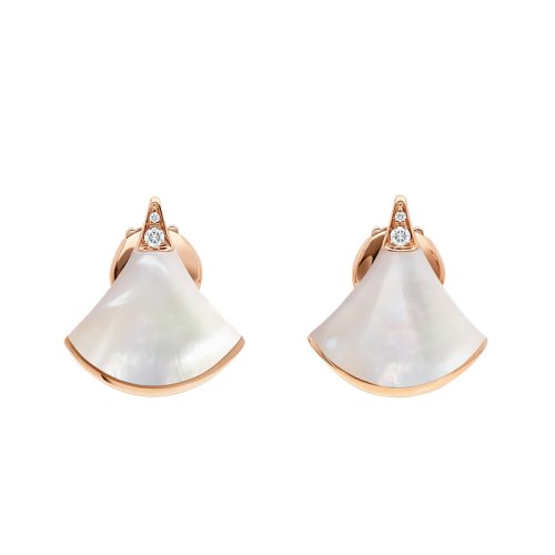 BVLGARI/寶格麗 DIVAS'DREAM經(jīng)典款18K金玫瑰金鑲白貝母碎鉆 小扇子耳釘 352600