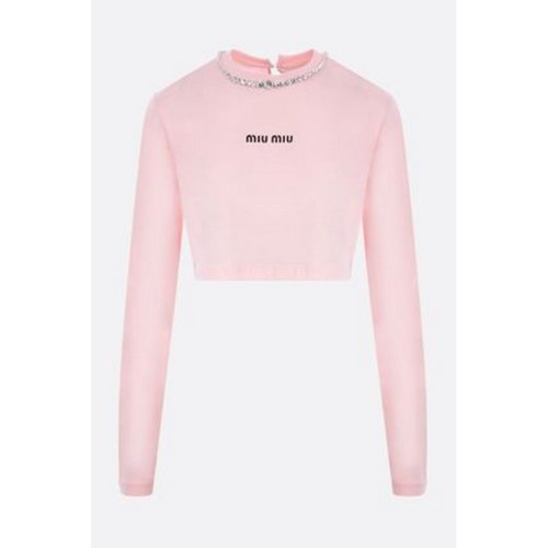  Miu Miu/繆繆 女士粉色棉質(zhì)長(zhǎng)袖T恤 MJL73210OO F0E18 PLFSX