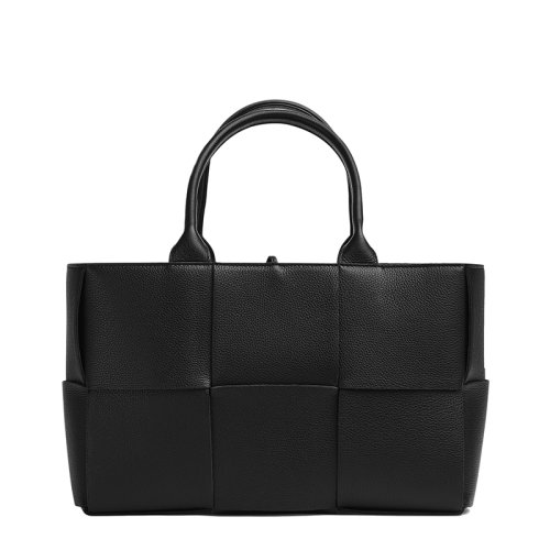 Bottega Veneta/葆蝶家 21新款A(yù)RCO系列 男女通用黑色小牛皮Intreccio編織手提包652867VCP118425