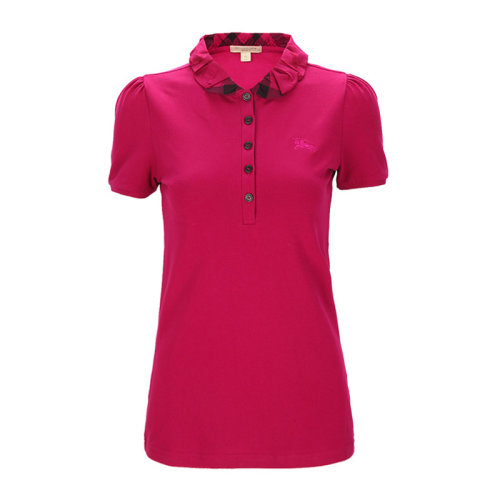 BURBERRY/博柏利 女士玫紅色棉質(zhì)翻領(lǐng)短袖T恤 3847361