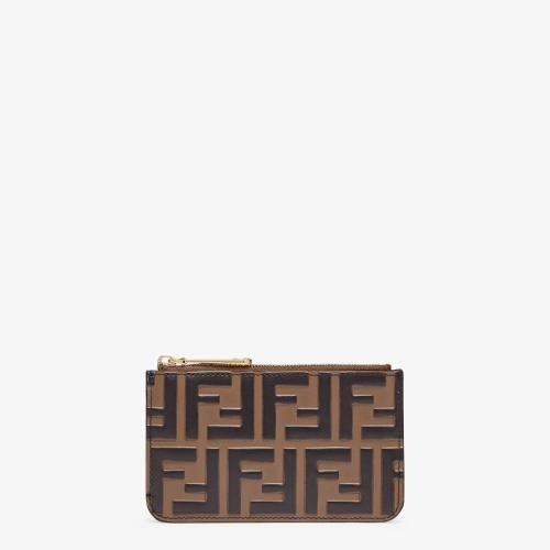  FENDI芬迪 22年春夏 女士 卡包 棕色皮革手拿包 8AP161AAFMF13VK