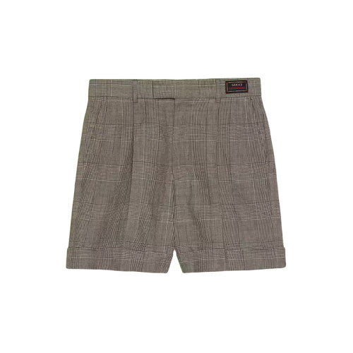  GUCCI/古馳 22年秋冬新款 愛(ài)的進(jìn)行曲系列 男士灰色/黑色羊毛亞麻混紡?fù)柺坑H王格紋短褲690519ZAILY1136