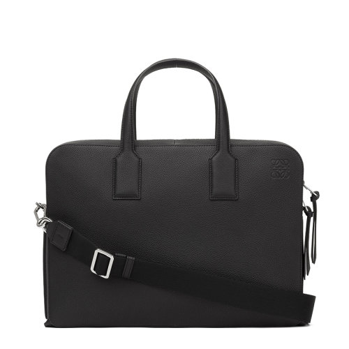 LOEWE/羅意威 22春夏新款Goya系列 男士黑色粒面牛皮革薄款A(yù)nagram壓紋附肩帶公文包 0010144210