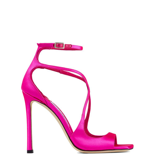 Jimmy Choo/周仰杰 22年秋冬新款 AZIA 110系列 女士紫紅色緞面帶子涼鞋AZIA110SAT