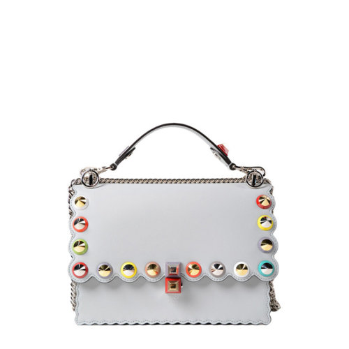 FENDI 芬迪 KAN I系列女包 女士彩色鉚釘裝飾黑色牛皮翻蓋單肩斜挎包手提包 8BT283A0VOF0X93