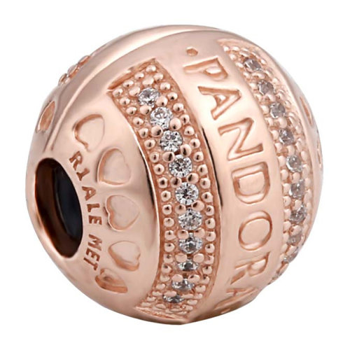 PANDORA/潘多拉 女士玫瑰金色有機(jī)硅和立方氧化鋯PANDORA徽標(biāo)愛心固定夾串珠 787433CZ