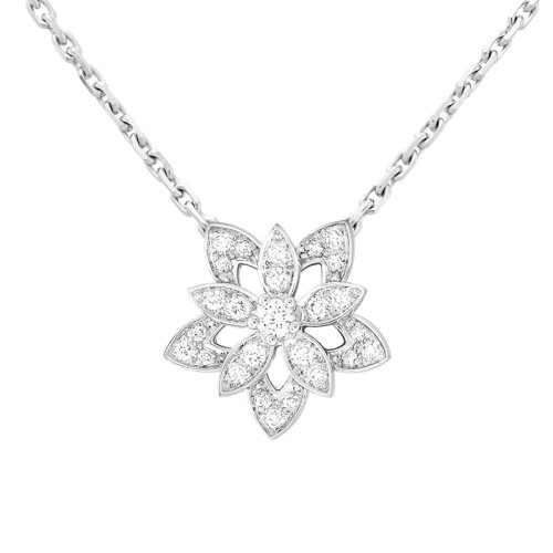 Van Cleef & Arpels/梵克雅寶  20 迷你18K金白金鏤空蓮花密鑲鉆石項(xiàng)鏈 VCARP0ZW00