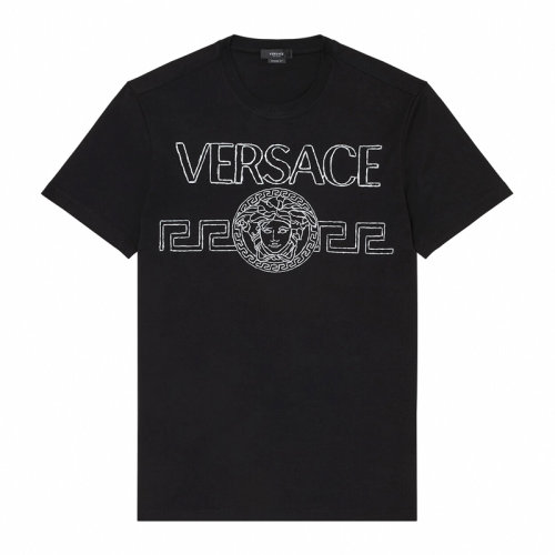 VERSACE/范思哲 男士純色棉質(zhì)經(jīng)典字母徽標(biāo)美杜莎頭像裝飾圓領(lǐng)短袖上衣T恤 1001280-1A00915 多色可選