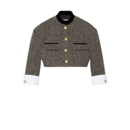  GUCCI古馳 22年秋冬 女士 雙G紐扣格紋花呢夾克 674333 ZAHXT 1043 預(yù)定商品2-6周發(fā)貨