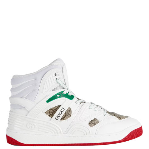 GUCCI/古馳      女士米色和烏木色GG Supreme帆布白色高幫運(yùn)動(dòng)鞋6761112SHG09076