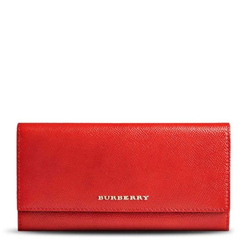 BURBERRY/博柏利 女士精致紅色小牛皮長款折疊錢包錢夾 3930472