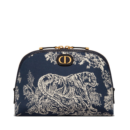 DIOR/迪奧  30 MONTAIGNE系列 女士藍色Toile de Jouy圖案反向刺繡帆布手拿包化妝包S2124UTFQ_M928