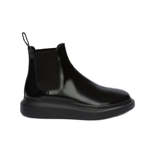 Alexander McQueen/亞歷山大麥昆 22年秋冬新款 Hybrid系列 女士黑色牛皮革切爾西靴短靴586398WHX521000