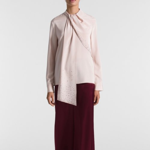 St.John/盛薔大飄帶領結桑蠶絲女士長袖襯衫K32XW22