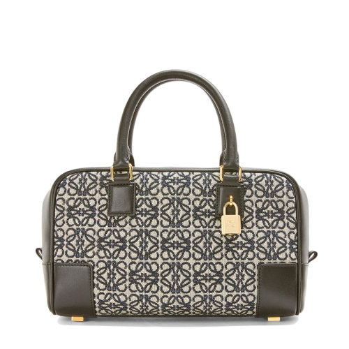 LOEWE/羅意威 Amazona 23系列 女士海軍藍(lán)黑色徽標(biāo)提花織物配皮金色掛鎖裝飾單肩斜挎手提包0010640712