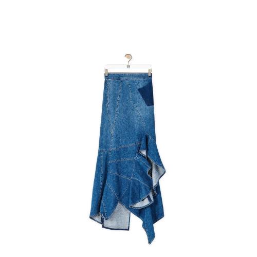  LOEWE羅意威 22年秋冬 女士 半身裙 Ruffle skirt in denim S540Y13X09-5400
