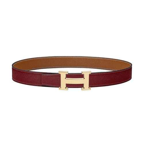 HERMES/愛馬仕 紅H /金小牛皮 條紋金屬鍍金皮帶扣 女士雙面皮帶 32毫米H064550CC06/H075394CAAC090