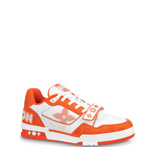 Louis Vuitton/路易威登 22年春夏新款 LV TRAINER系列 男士橙色丹寧布老花圖案運(yùn)動(dòng)鞋1A9ZBI