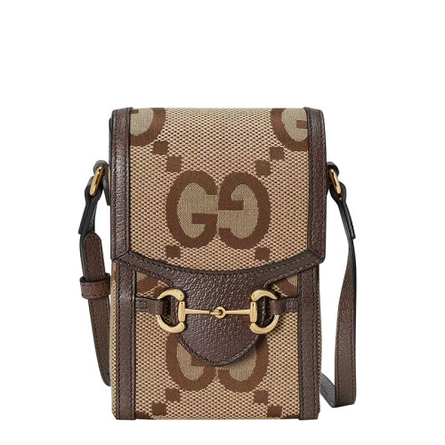 GUCCI/古馳 22春夏新款Horsebit1955系列 女士迷你駝色烏木色超級老花帆布棕色滾邊馬銜金扣單肩包625615UKMBG2572