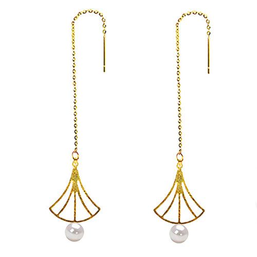 zhuella/珠艾樂 中國(guó)風(fēng)扇子系列日本海水珍珠耳環(huán)耳釘耳飾