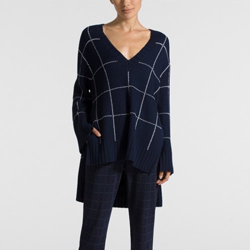 St.John/盛薔女士窗玻璃格紋綿羊毛女士針織衫/毛衣K50X051