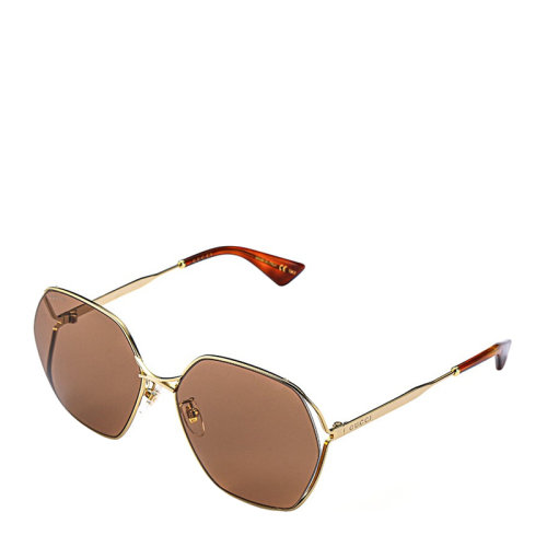 GUCCI/古馳 時(shí)尚 網(wǎng)紅 博主 推薦 時(shí)尚 個(gè)性 多邊形 合金 全框 女士 太陽鏡 灰色 棕色 鏡片 墨鏡 眼鏡 GG0818SA 63mm GUCCI 古馳