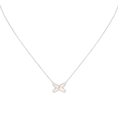 Chaumet/尚美 經(jīng)典Jeux de Liens 飾有珍珠貝母和鉆石X形吊墜18K金白金項鏈 083161