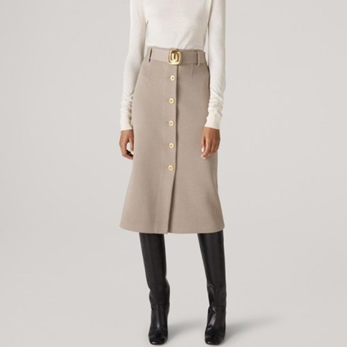 St.John/盛薔細羊毛橫棱紋針織中長款女士半身裙K7110I1