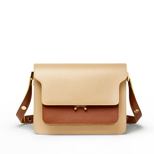MARNI/瑪尼 20 TRUNK系列 米色 棕色 綠色三色拼接小牛皮斜挎單肩包 SBMPN09U47LV589Z286Y