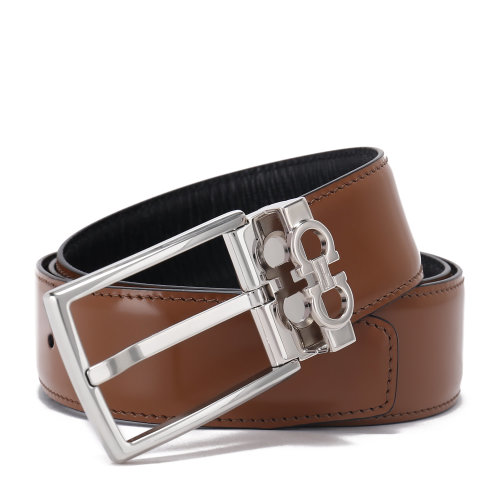 Salvatore Ferragamo/菲拉格慕 雙面長度可調(diào)節(jié)腰帶 男士腰帶 棕色 735838-67A037