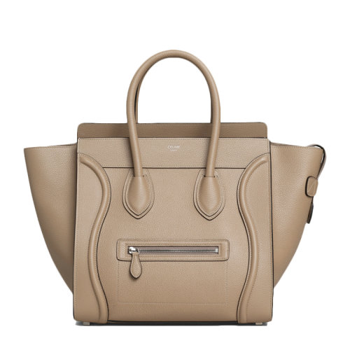 CELINE/賽琳 女士棕褐色小牛皮雙提手正面字母徽標(biāo)拉鏈開合笑臉包手提包托特包女包 189213DRU-09SO