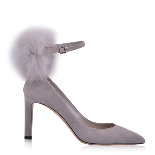 Jimmy Choo/周仰杰 女士尖頭一字帶絨面高跟鞋8cm 女鞋