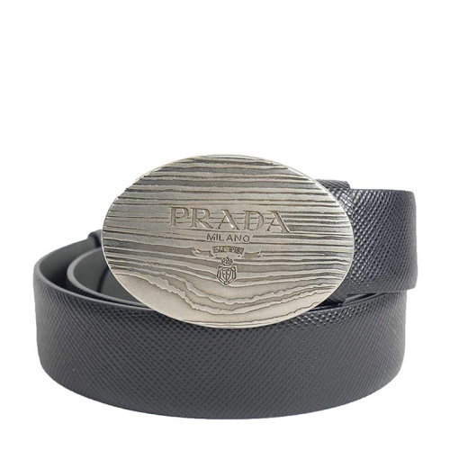 PRADA/普拉達(dá)  男士黑色牛皮做舊旋轉(zhuǎn)扣頭雙面腰帶 2CM092-2FAD-F0JY7