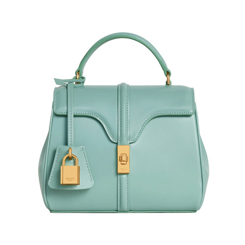 CELINE/賽琳 22新款 bag 16系列 女士薄荷綠緞面小牛皮金色金屬扣翻蓋開合單肩斜挎包197983BEY.29IM