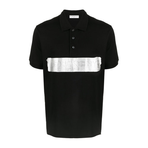 GIVENCHY 紀(jì)梵希 男士 服裝  黑色翻領(lǐng)字母LOGO圖案棉質(zhì)POLO衫 男士短POLO