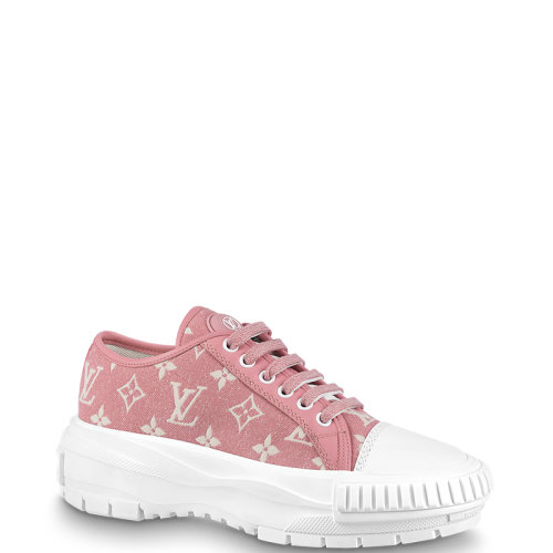 Louis Vuitton/路易威登 22年春夏新款 LV SQUAD系列 女士粉色牛仔布老花圖案運(yùn)動(dòng)鞋帆布鞋1A9S0F