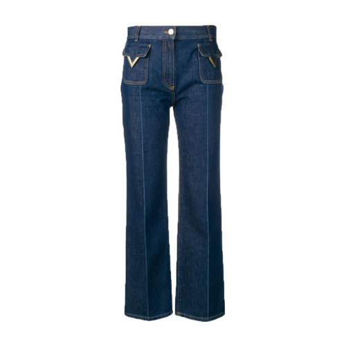 Valentino/華倫天奴  女褲 時尚百搭 女士藍色棉質(zhì)牛仔褲 RB3DD07Z4BD0X0  HKY015C