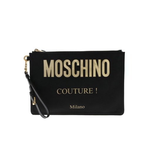 MOSCHINO/莫斯奇諾  女包 女士字母印花黑色尼龍拉鏈?zhǔn)帜冒?84078205B1555