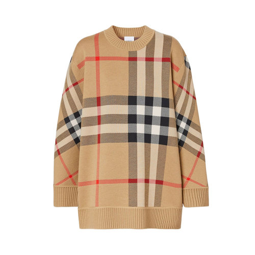 BURBERRY/博柏利 女士米色羊毛經(jīng)典格紋針織衫毛衣 8039152